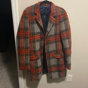Gray/Red Scotch & Soda 100% Wool Trench/Pea Coat Size L